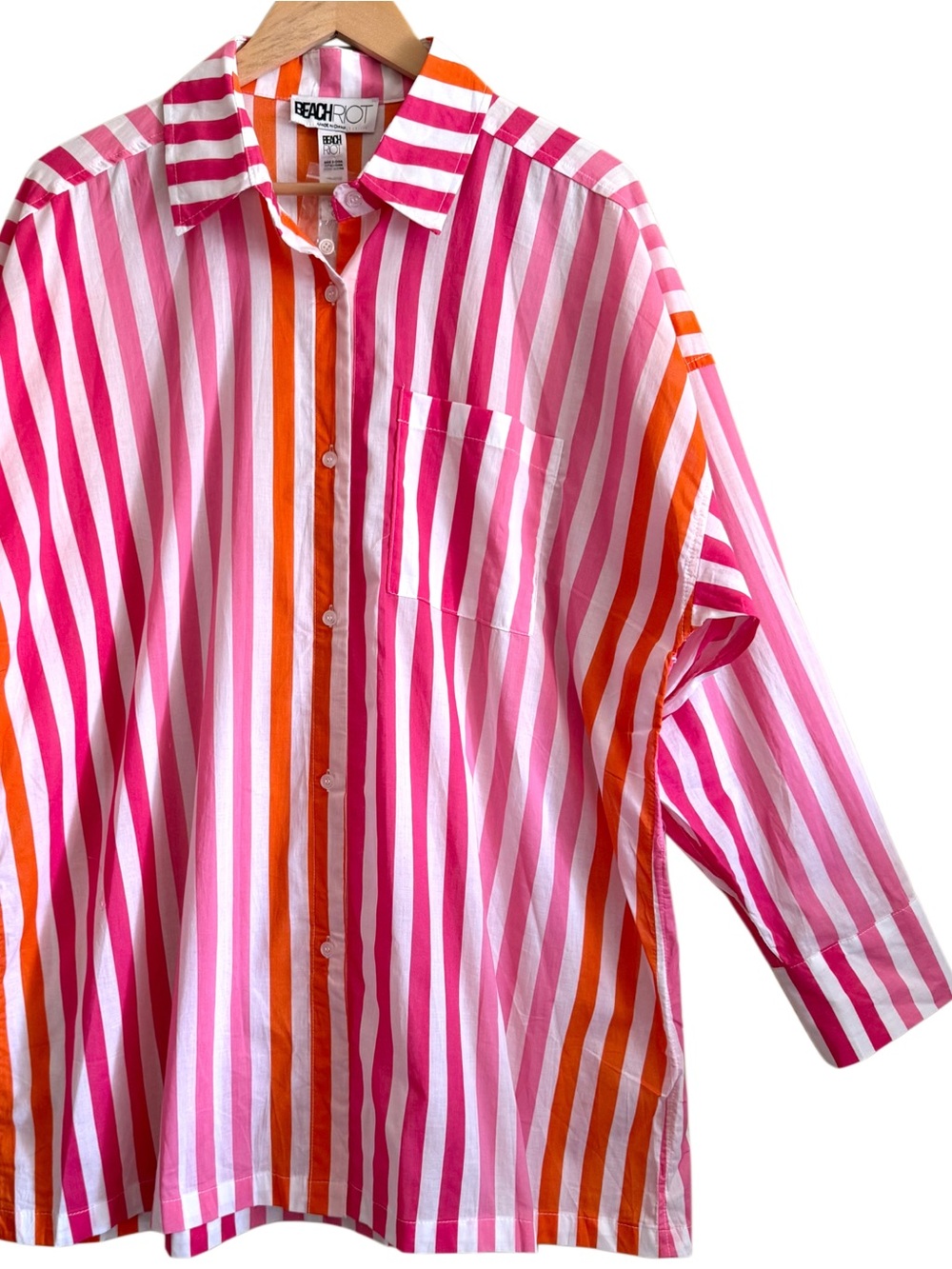 Beach Riot Cotton Oversized Lightweight Striped Alexa Beach Coverup Shirt Sz L/P - Picture 6 of 12